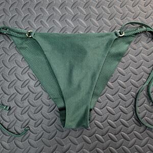 Aerie Ribbed Bikini Bottoms Large Green Tie Side Cheeky Swim